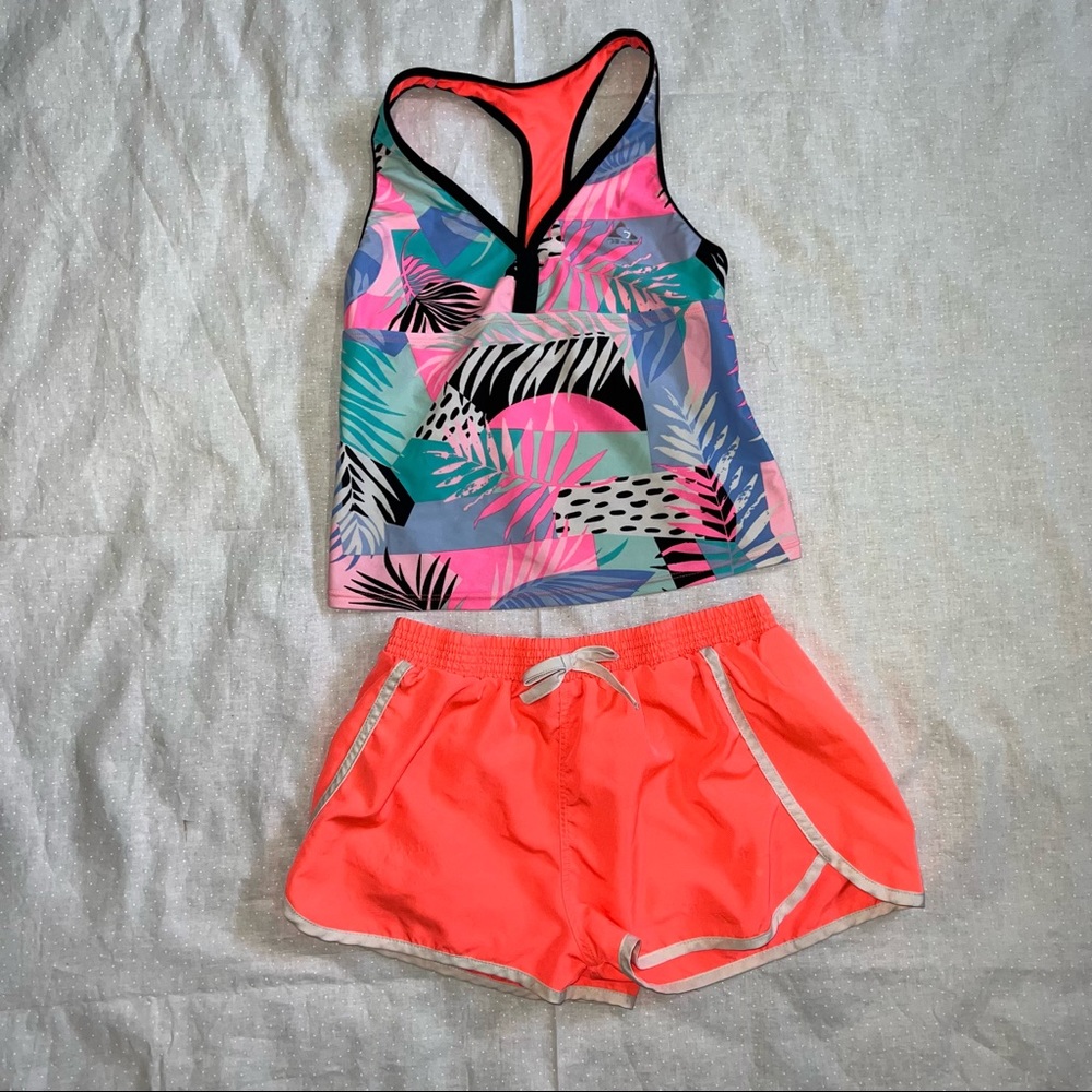 Gerry tankini with shorts, girls size 14. Brightly colored